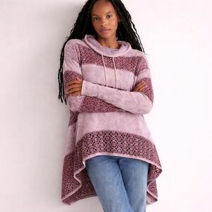 Mystree Lavender & Mauve Lace-Stripe Cowl-Hem Tunic Hoodie